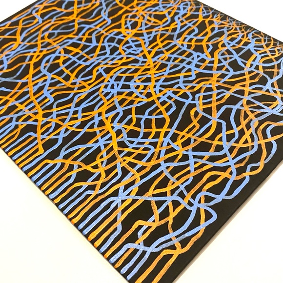 Orange and Blue Mycelium Network Painting - Black Background - Original Art - Picture 3 of 13